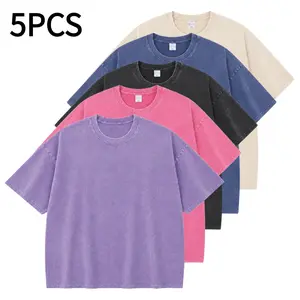 Unisex 1/5 Pack Acid Wash Oversized T-Shirts, Cotton Short Sleeve Crew Neck Tees, Loose Fit Baggy Athleisure Everyday Tops summer men clothes