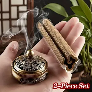 42 Scented Incense Sticks + 1 Exquisite Censer, Fragrance Incense, Premium Sandalwood with Elegant Dragon and Phoenix Relief Patterns, for Home, Office & Outdoor Camping - Ideal Gift Set of Thanksgiving Holiday Decorations