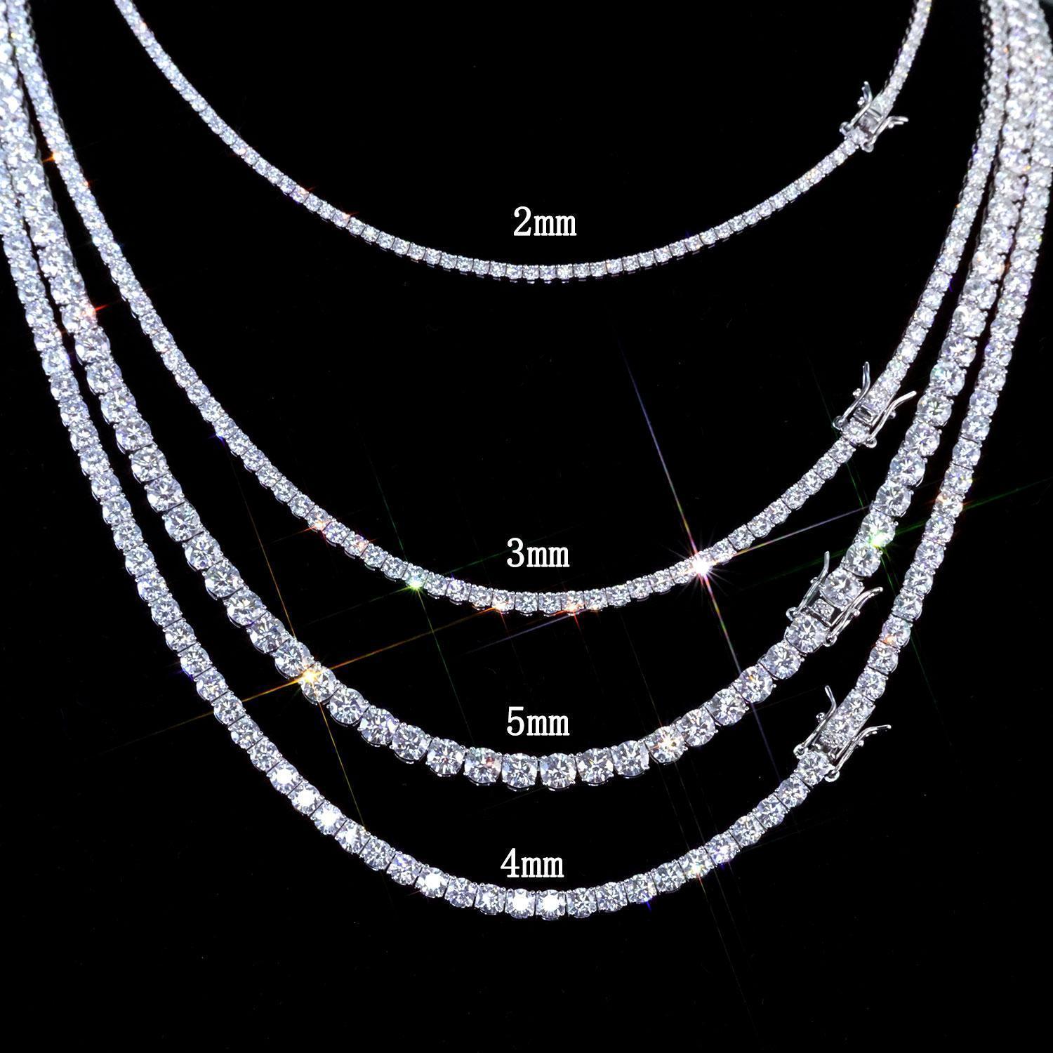 Fast Shipping Hip Hop Iced Out 2/3/4/5mm Moissanite Tennis Chain Men Women 925 Silver Moissanite Tennis Necklace GRA Certificate
