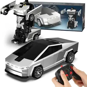 Cyber RC Transforming Truck Toy, 4WD Drift Remote Control Car with One-Button Automatic Transformation, 360° Spin & LED Lights, Futuristic Robot Vehicle Gift for Boys tibibee transform easter rc   gift set 4-7 8-12  high-quality ab plastic gift
