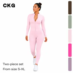 CKG Women’s Sun Protection 2-Piece Activewear Set,  Lightweight Zip-Up Long Sleeve Jacket & High-Waist Leggings, Stretchy UV Blocking Workout Clothes,  Gym Running Outdoor Outfit Sports Wear Set