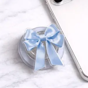 Blue Bow Magnetic Phone Grip, Cute Aesthetic Phone Holder, Kawaii Phone Accessory, Sweet Gift Idea
