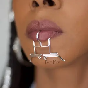Silver Wire Lip Cuff Non-Pierced Face Sculpture Spiritual Jewelry for Women's Unique Style