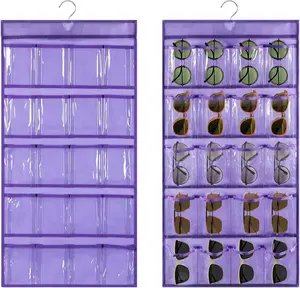 2 count Sunglasses Organizer Storage Sunglass Holder for Wall Hanging Eyeglass Organizer for Multiple Glasses with 40 Clear Slots (PURPLE)