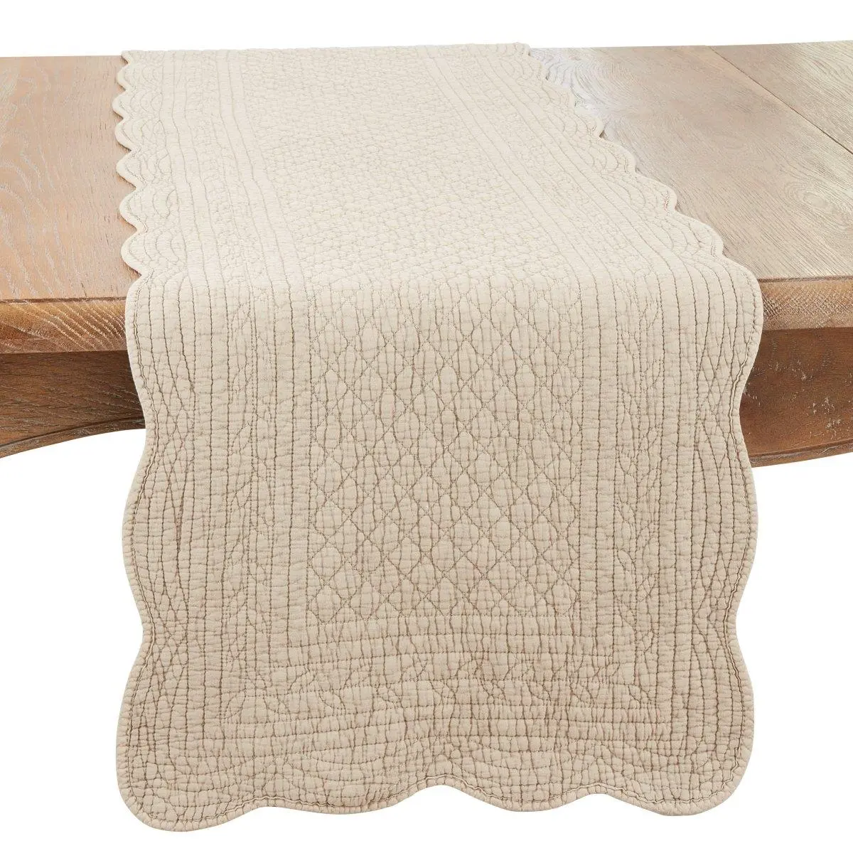 16 x 72 in. Charming Quilted Oblong Table Runner, Taupe
