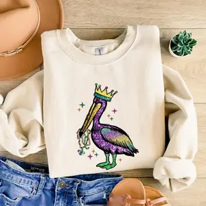 Mardi Gras Pelican Shirt, Mardi Gras Sweatshirt, Mardi Gras Graphic, Party Shirt, Festival Louisiana Shirt