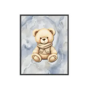 Poster Print - Classic Cozy Teddy Bear on Blue Marble Background