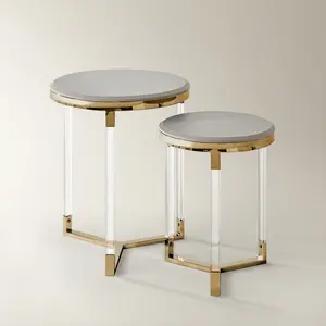 Z Gallerie Murano Tables - Set of 2 W/Faux Leather Top Modern Nightstand Bedside Cabinet