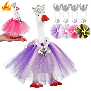 4 Set Mini Desk Goose Outfits With Accessories Rhinestone Tiara Crown,Necklace,Tutu Dress,7 Inch Magnetic Goose Key Holder Princess Outfit Costumes For Duck Statue Desk Key Holder