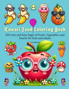 Kawaii Food Coloring Book 100 Cute and Easy Pages of Fruits, Vegetables, and Snacks for Kids and Adults