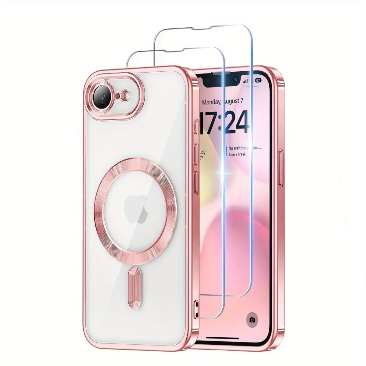 Phone Case - 3pcs [1 Phone Case with 2X Clear Screen Protectors] Luxury Clear Plating Ultrathin Protective Protection Smartphone Case for Iphone 17E/16E Magnetic Lens Film Protect Cover Accessories Smartphone Shell