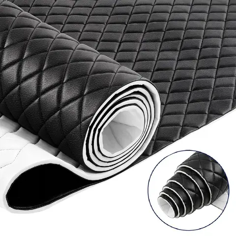 2.1 Yards Diamond Quilted Vinyl Headliner Material 55 in Wide Faux Leather With Foam Backed Diamonds Pattern Fabric For DIY Automotive Rv Boat Ceiling Interior Repair Furniture Upholstery(Black), Car Vinyl Wrap, Interior Decor