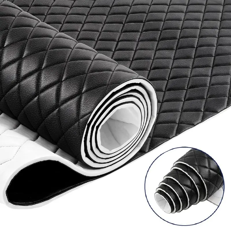 2.1 Yards Diamond Quilted Vinyl Headliner Material 55 in Wide Faux Leather With Foam Backed Diamonds Pattern Fabric For DIY Automotive Rv Boat Ceiling Interior Repair Furniture Upholstery(Black), Car Vinyl Wrap, Interior Decor