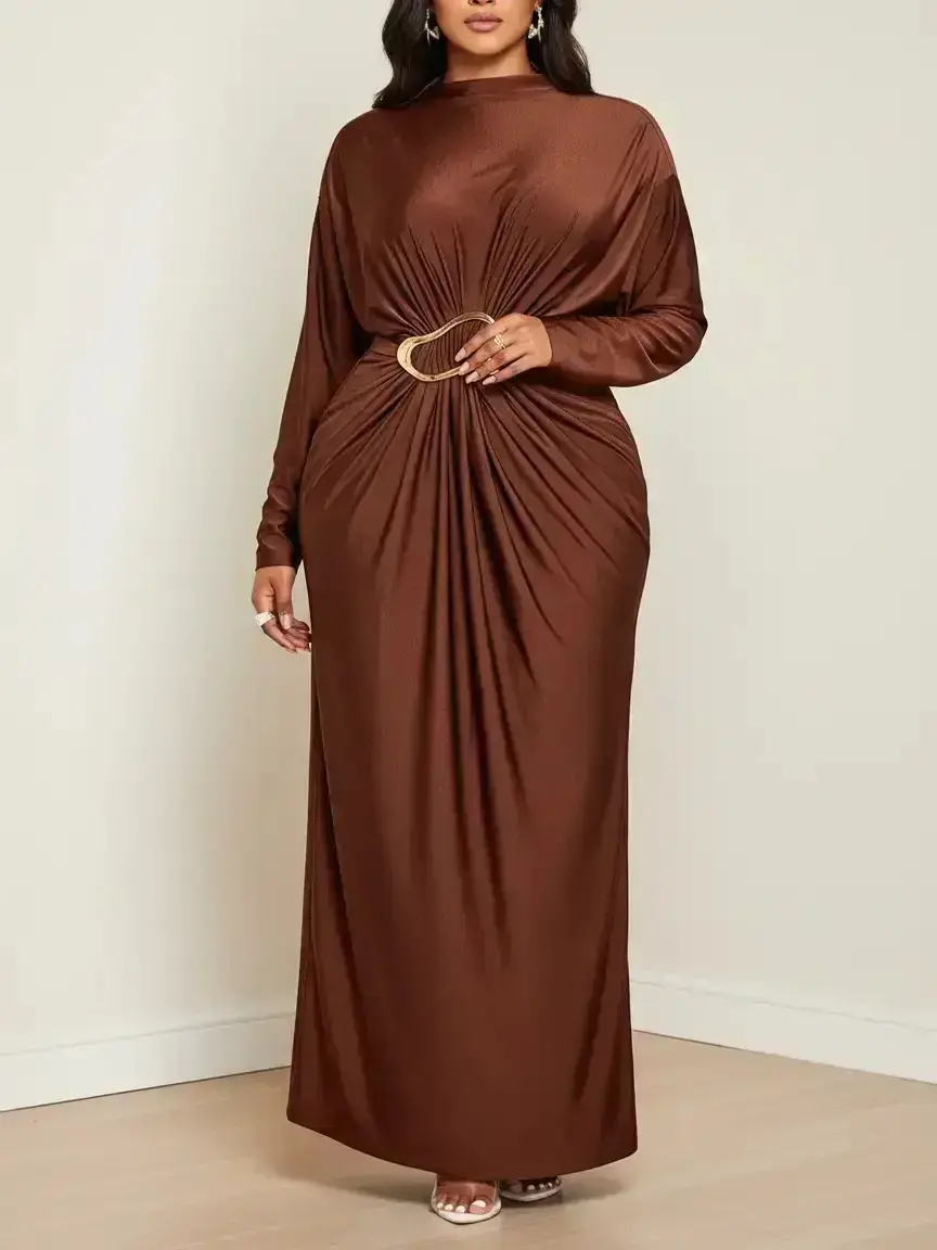 Women's Elegant Fall Winter Dress, High Neck High Waist Long Sleeve, Plain Loose-Fitting, Perfect for Christmas Party, Holiday, Date, Valentine's Day, Womenswear