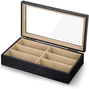 Sunglasses Organizer Box, 6 Slot Eyeglasses Display Case Storage for Women Men, Gifts for Loved One, Weathered Black