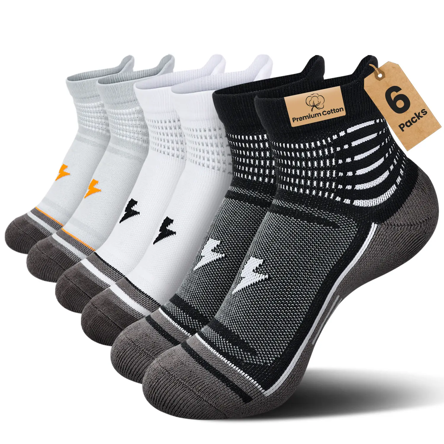 IRAMY Men's Compression Ankle Socks – Plantar Fasciitis Support, Moisture-Wicking & Breathable, Arch Support Running Socks, 6-Pack