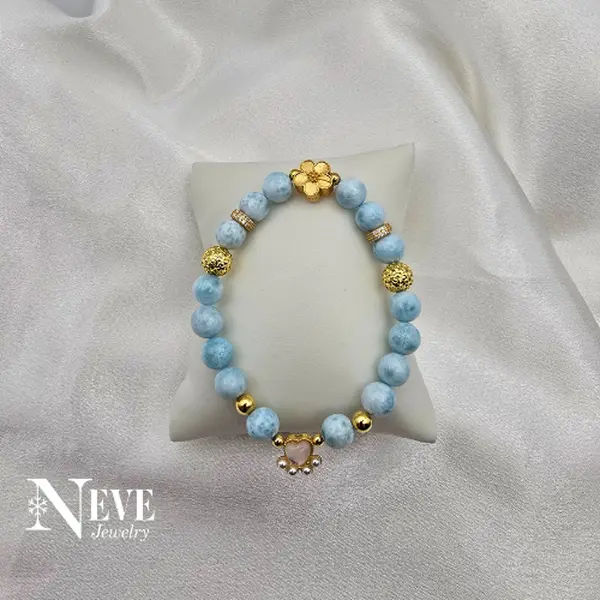 Handmade 18k Yellow Gold Over Sterling Silver 925 & Natural Larimar Bracelet