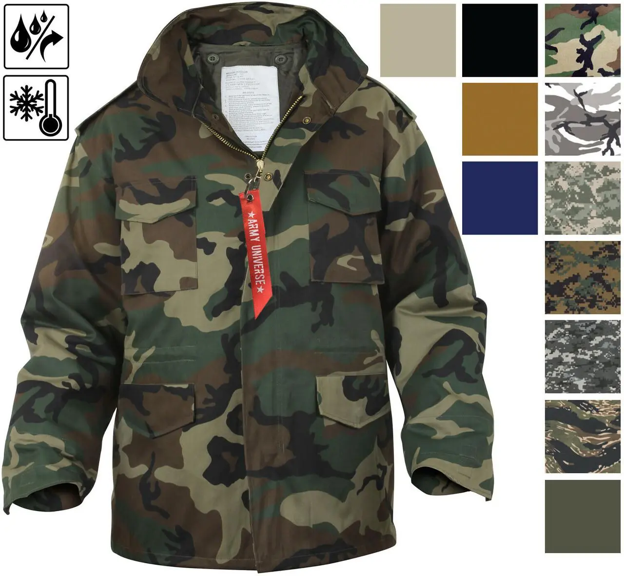 Men's M-65 Tactical Field Jacket, Military Style Cotton Blend Coat with Removable Nylon Liner, Concealed Hood & Heavy Duty Zipper, Red, Tops, Menswear, Cargo
