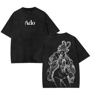 Ado Uta One Piece Movie Japanese Anime Manga Oversized Graphic Tee Vintage Y2K Trendy Design Casual Printed Acid Washed Cotton T-shirt, Unisex Streetwear Essential, Anime Merchandise, Gift for Anime Fan Lover