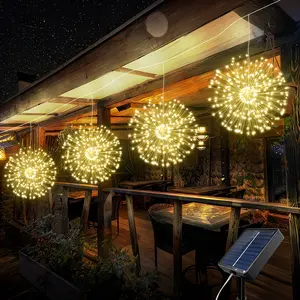 4pcs Solar Powered Outdoor Fireworks Lights, Outdoor LED Copper Wire Fairy Light String, Waterproof Patio Lights, Outdoor Decorative Lights, 8 Lighting Modes, Courtyard, Garden, Wedding, Party Decoration