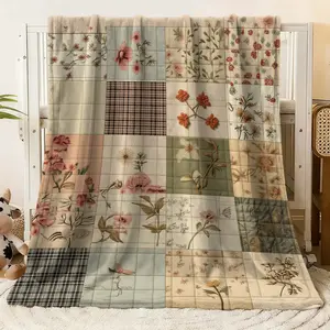 Vintage Floral & Plaid Patchwork Blanket