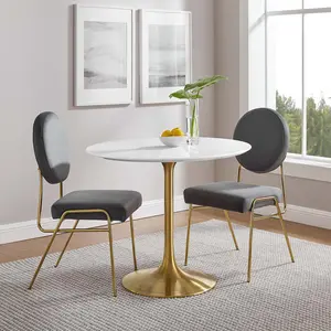 Modway Lippa 36" Round Wood Dining Table in Gold White