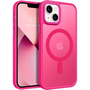 for iPhone 13 Mini Phone Case, iPhone 13 Mini Case [Compatible with] Translucent Matte Magnetic Slim Thin Shockproof Women Men Protective Cover for iPhone 13 Mini 5.4" 2021, Hot Pink