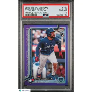 2025 Topps Chrome Purple Refractor #163 Steward Berroa RC - Blue Jays PSA 8 /250