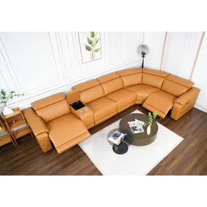 Power Recliner Sofa Set, Reclining Sectional Sofa with Adjustable Headrest & Power Recline, Breathable Leather with Storage Console & USB Ports, Easy Assembly Living Room Furniture Sets