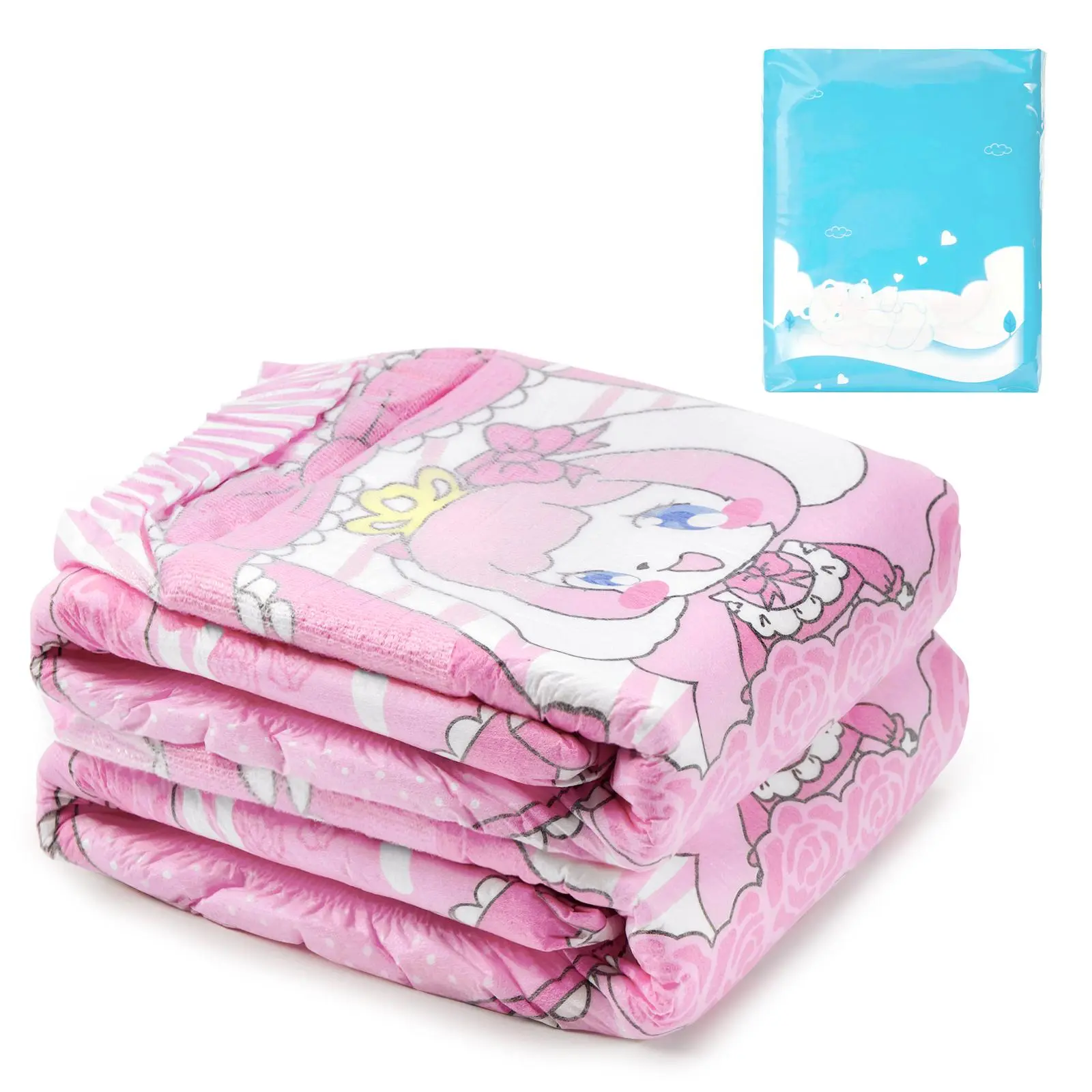 LITTLEFORBIG Little Beauty Adult Printed Diapers - Thick, Soft, Absorbent Non-Woven Cloth Back, Adjustable Hook-and-Loop Closure, 2-Piece Set, Diaper, Hook-Closure