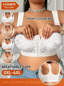 Women's Plus Size Sexy Lace Push-Up Bra Set, Full Coverage Wireless Bras, Comfortable Unlined Design for Curvy Women, 4 Pack