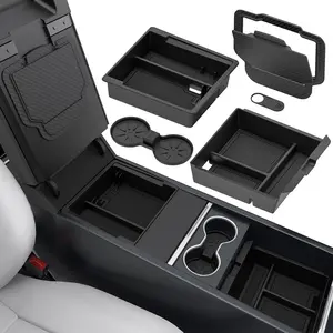 5-Piece Luxury Tesla Organizer Collection: 2 Premium Console Trays 1 Anti-Slip Cup Holder 1 Hidden Armrest Storage 1 Privacy Camera Cover for Model 3 Highland Model Y Juniper 2024 2025