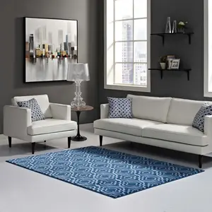 Modway Frame Transitional Moroccan Trellis 5x8 Area Rug in Moroccan Blue and Light Blue