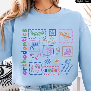 Retro Orthodontics T-Shirt OR Sweatshirt: Braces Smile Icons, Orthodontist Ortho Sweater Gift Bottom Cotton