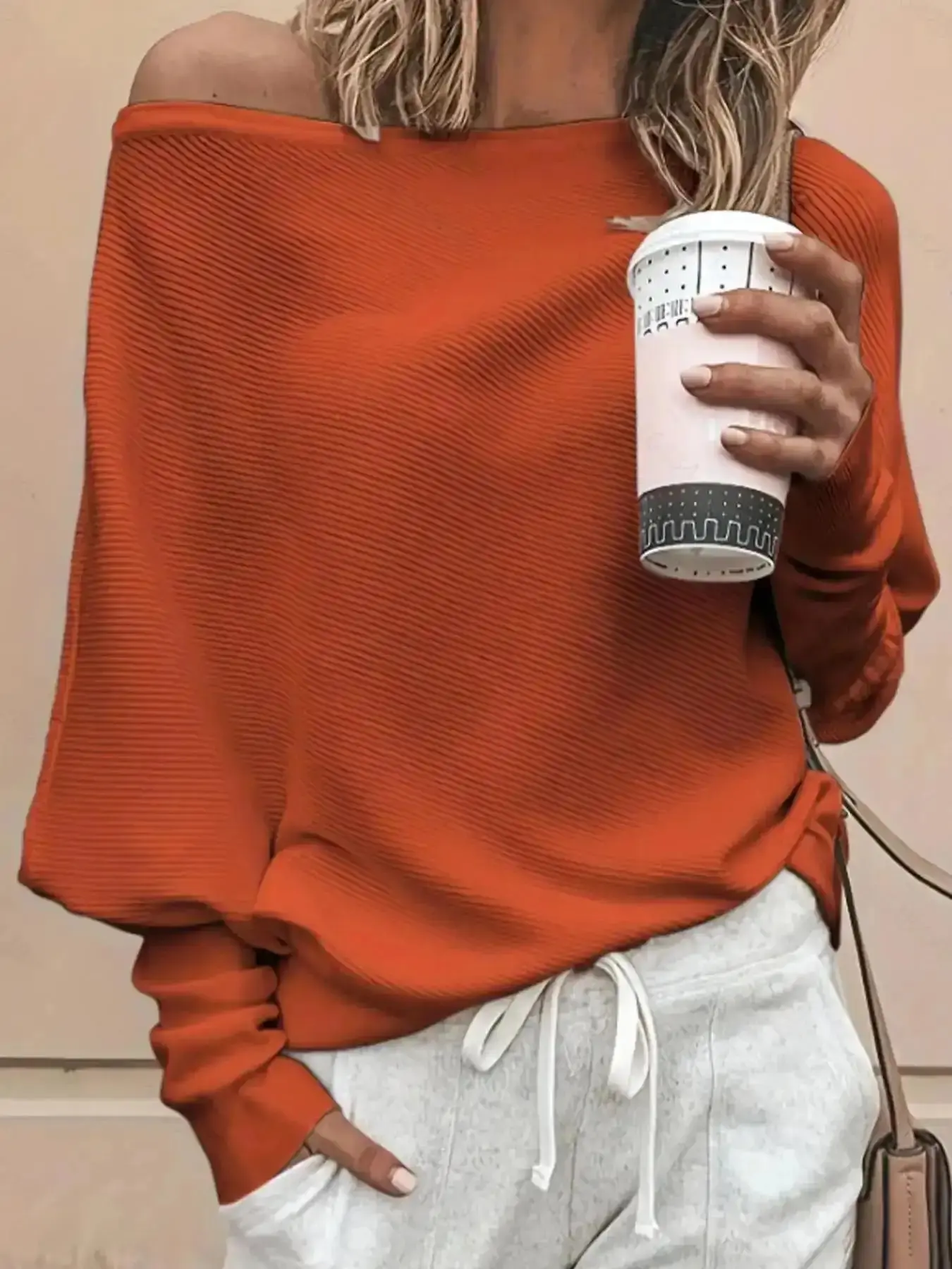 Minimalist 2026 Women's Plain Asymmetrical Hem Boat Neck Batwing Sleeve Sweater, Casual Long Jumper for Spring & Fall, Knitwear Daily Wear, Comfy, Cozy, Elevated Basics, Picnic Ready, Lightweight, Brunch Outfit