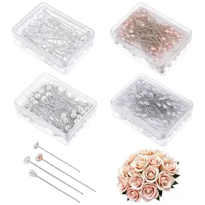 4 pack Bouquet Pins Round Faux Pearl Head Pins Pearlized Ball Head Pins for Wedding Bridal Shower Sewing Craft