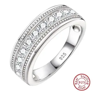 Genuine 925 Sterling Silver Wedding Rings for Men Half Eternity Brilliant Round Cut Cubic Zircon White Gold Jewelry BR1720 #Love Story
