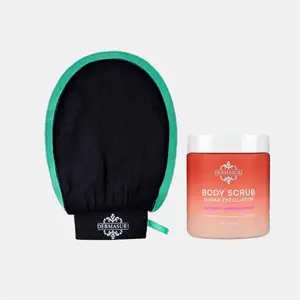 Dermasuri Body Scrub Glove & Sugar Exfoliator Hydrating Gentle Coconut Passion Fruit Nourishing Skin Repair Moisturizer