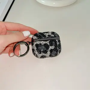 Full Diamond Leopard Print AirPods Case with Metal Keyring for AirPods 1/2/3/Pro/Pro 2, Luxury Premium Earbud Cover, Airpods Compatible, Protection