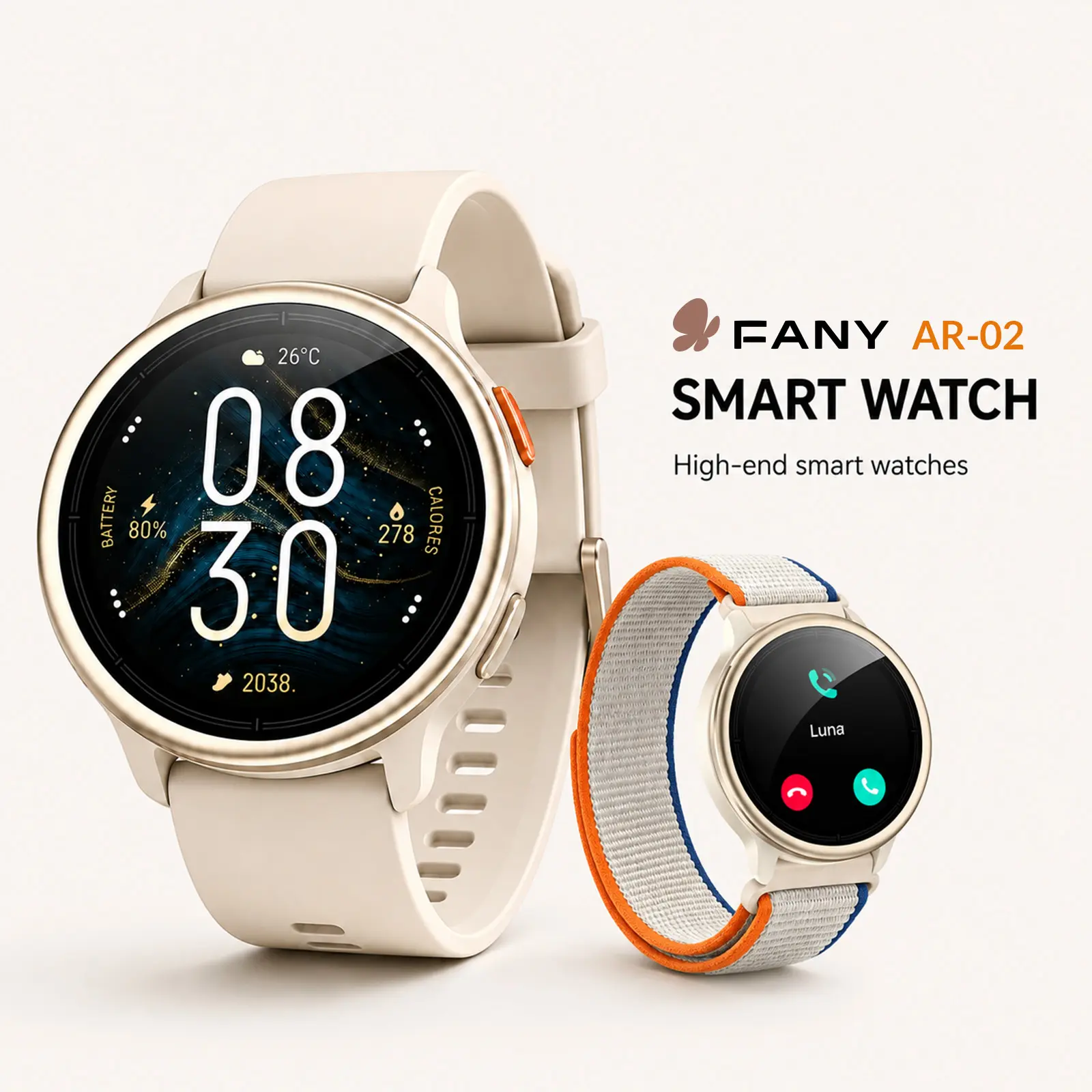 FANY AR-02 AI Smart Watch with Silicone Band, 1.27in Full Touch Screen, IP68 Waterproof Bluetooth Music Player, Heart Rate/Sleep Monitor Fitness Tracker for iPhone Samsung Android Phones smartwatch  Wearable Smartphone Wristwatch sport mode smartwatch2026