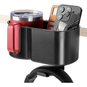 Desk Cup Holder with Headphone Hanger, 2 in 1 Caddy Organizer for Office Table, Lawn Chair, Golf Cart, Pontoon Boat, Fit for Most 18-32 oz Bottles (1)