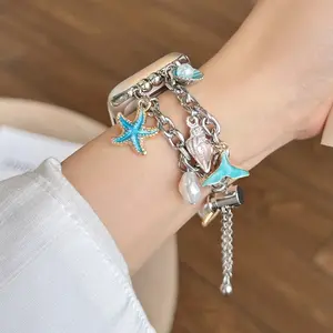 Ocean Mermaid Pearl Metal Band for Apple Watches 38/40/41/42/44/45/49, Stylish and Durable Strap for Women, Perfect for All Occasions, Smart Watch Straps