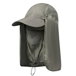 Sun Hat with Removable Mesh Face Cover & Neck Flap | Wide Brim Outdoor Fishing Hiking Hat | Khaki