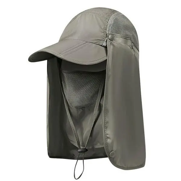 Sun Hat with Removable Mesh Face Cover & Neck Flap | Wide Brim Outdoor Fishing Hiking Hat | Khaki