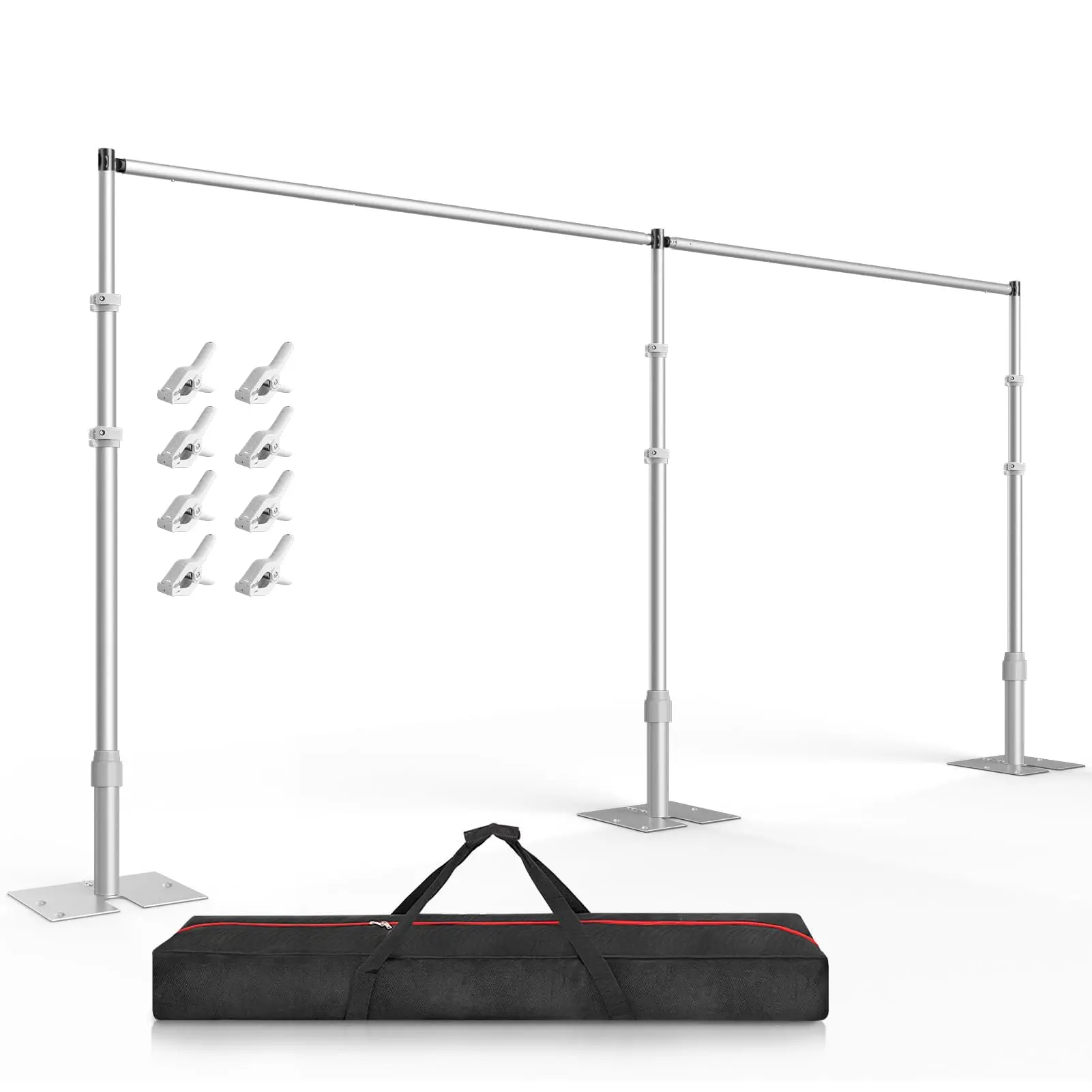 EMART Heavy Duty Aluminium Backdrop Support Kit, 10ftx20ft Adjustable Pipe-and-Drape Photo Background Frame, Flat Base Stand for Wedding, Birthday Decorations