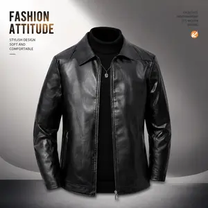 Men's Premium Faux PU Leather Jacket Tops - Classic Collared Zip-Up Coat, Tailored Fit Casual Biker Style with Practical Pockets