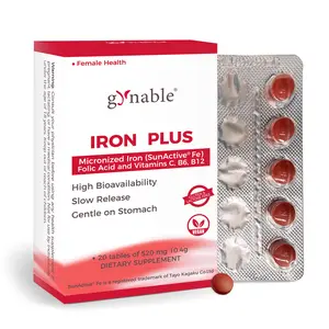 Gentle Iron Supplement for Women Anemia: Slow Release Iron Pills Clinically Shown to Support Iron for Prenatal Pregnant Patented SunActive Tech, with Folic Acid, B12, Vitamin C & B6, 18 mg, 20 Tablets