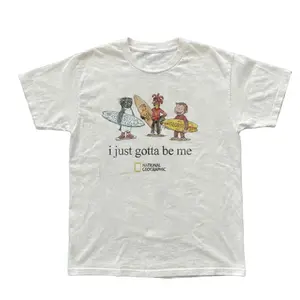 National Geographic "I Just Gotta Be Me" Surf Tee – Vintage Curious George Penguin Rooster Graphic Shirt, White Y2K Streetwear T-Shirt