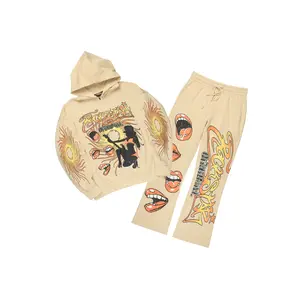 Rock n Roll  Beige Hoodie/Baggy Pant Track Set