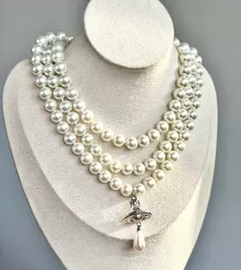 Y2K Style Queen Mother West Mini Three-layer Pearl LittleSaturn Pearl LovePin 3D Planet Necklace & Bracelet Premium Titanium Alloy Ideal for Daily Wear & Parties Daily Wear Jewelry Y2K Fashion Accessory Durable Alloy